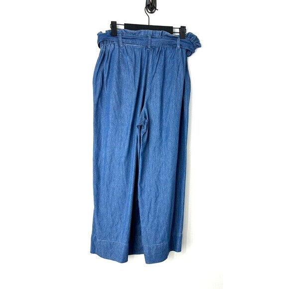 Hannah Womens Size M Wide Leg Pants Tie Belt Chambray Blue Pull On Ankle R - Picture 6 of 12